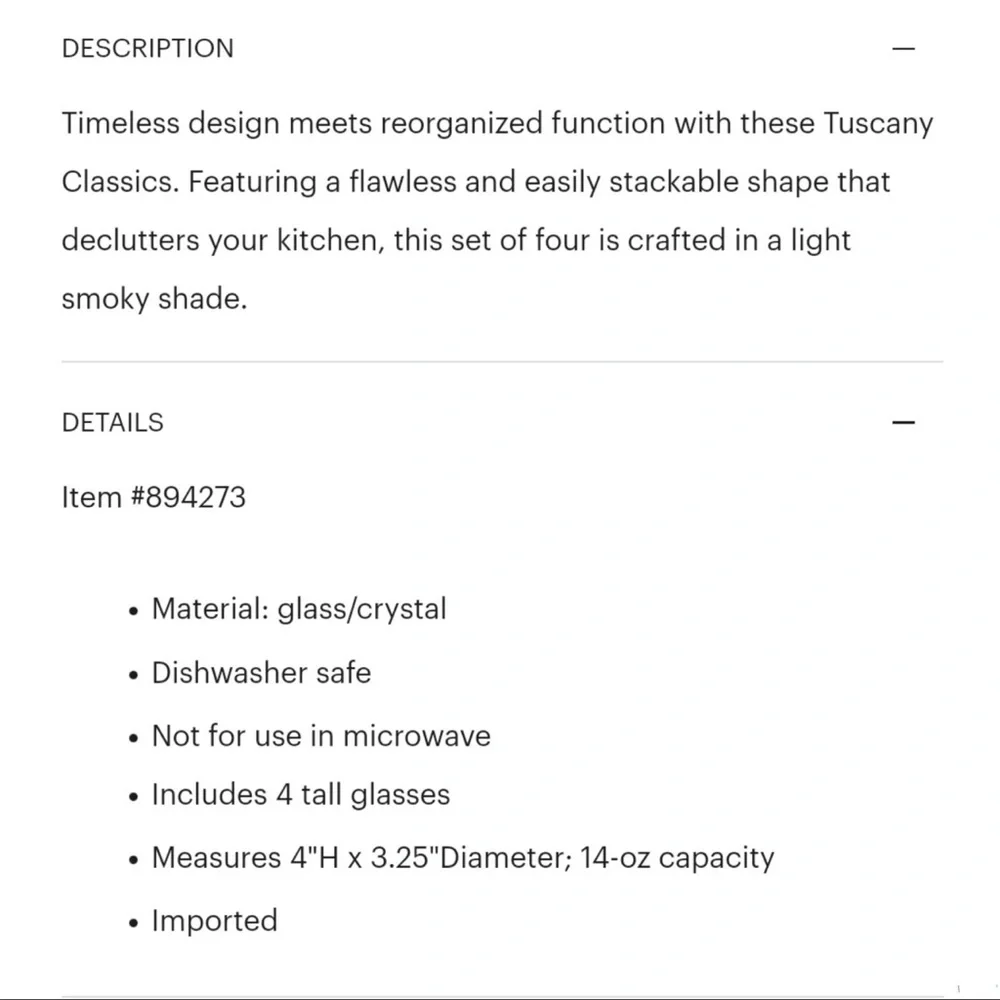 Lenox Tuscany Tall Stackable Glasses in Smoke, 4 piece set - Picture 6 of 6